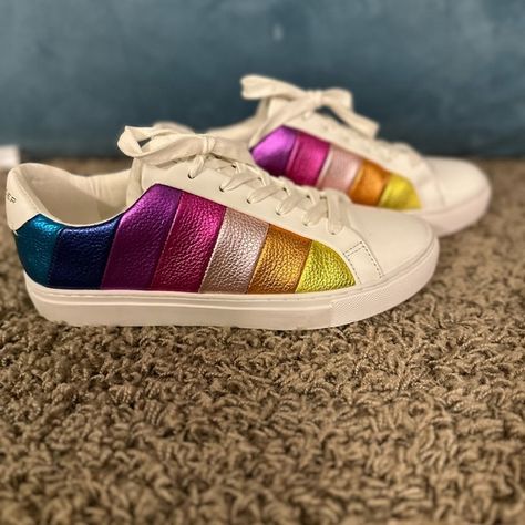 Kurt Geiger of London. Lane Metallic Rainbow Sneakers Tenis Kurt Geiger, Kurt Geiger Shoes, Metallic Rainbow, Rainbow Sneakers, Floor Display, Women Boots, Adidas Superstar Sneaker, Kurt Geiger, Soft Leather