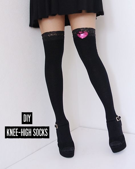 Crochet Over The Knee Socks Free Pattern, Diy Thigh High Socks, Diy Alternative Clothes, Cable Knit Tights, Diy Clothes Refashion, Over Knee Socks, Knit Tights, Making Clothes, Diy Socks