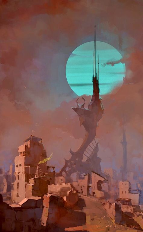 John Harris, Arte Peculiar, Graphisches Design, Art Geek, Landscape Concept, Arte Cyberpunk, Fantasy Setting, Fantasy Places, Science Fiction Art