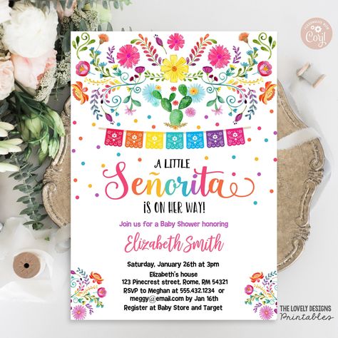 A Little Señorita is on her Way Fiesta Baby Shower EDITABLE Invitation Fiesta  Mexican Cinco de Mayo Party PRINTABLE DOWNLOAD A Little Señorita Is On Her Way Theme, A Little Señorita Is On Her Way, Fiesta Baby Shower Ideas, Fiesta Baby Shower Invitations, Mexican Baby Shower, Fiesta Birthday, Fiesta Baby Shower, Sleepover Party, Invitation Sizes