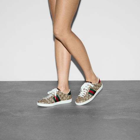 Gucci - Women's Gucci Ace sneaker with bees Gucci Sneaker, Sneakers Gucci, Gucci Ace Sneakers, Web Detail, Red Web, Gucci Sneakers, Gold Bee, Bee Print, Leather Detail