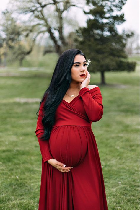 Red Pregnancy Dress, Red Gown Maternity Shoot, Valentines Theme Maternity Shoot, Maternity Photography Red Dress, Red Maternity Shoot, Maternity Photography Poses Women, Red Dress Maternity Shoot, Maternity Dresses Winter, Christmas Day Outfits