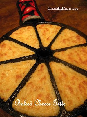 Fleur de Lolly: Baked Cheese Grits.  Cheesy, creamy delicious triangle wedges of grit goodness! Fried Grits Recipe, Grit Cakes Recipe, Baked Cheese Grits, Grits Breakfast, Grit Cakes, Grits Casserole, Wedges Recipe, Grits Recipe, Cheese Grits