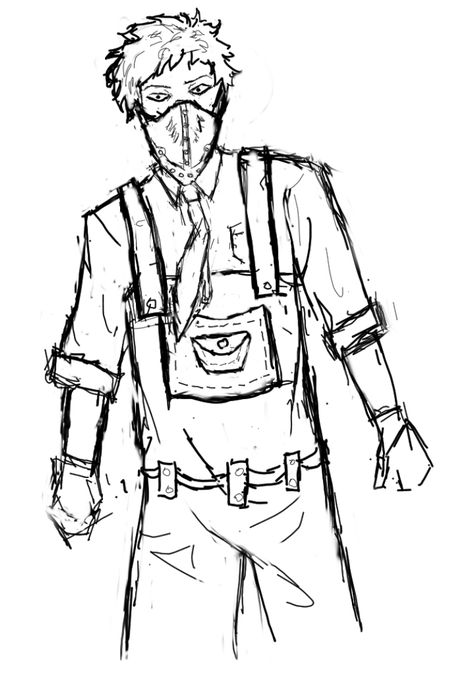 Messy digital black-and-white sketch of Overhaul wearing old-fashioned farmer’s overalls. His still has his tie, white dress shirt, beak-like mask, and gloves, and he looks serious. Artist Overalls Aesthetic, Overalls Outfit Drawing, Overalls Drawing Reference, Anime Overalls, Overalls Drawing, Overalls Aesthetic, Boy Overalls, Overalls Outfit, Little Brother