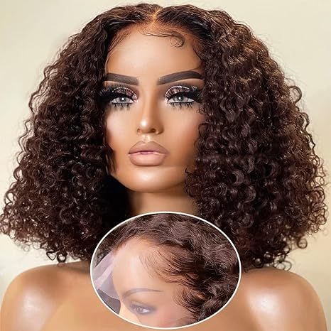 Brown Curly Lace Front Wigs Human Hair 13x4 Brown Short Bob Curly Wigs for Black Women 10Inch Brown Water Wave Lace Front Wig Human Hair Pre Plucked with Baby Hair Chocolate Brown Curly Lace Front Wig Wig Vendors, Curled Bob, Curly Lace Frontal, Curly Bob Wigs, Top Base, Brazilian Remy Hair, Curly Human Hair Wig, Curly Lace Front Wigs, Wig Lace