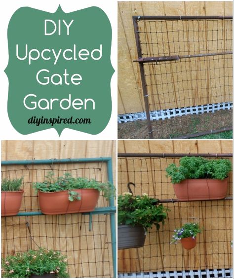 DIY Upcycled Gate Garden Old Gates Repurposed, Garden Gates Diy, Garden Gate Decor, Pool Flowers, Old Garden Gates, Minions Party Ideas, Garden Huts, Diy Minions, Old Gates