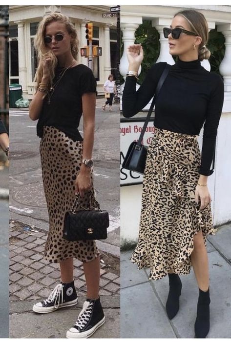 Casual Oufits, Animal Print Outfits, Beachwear Fashion, Minimal Outfit, Satin Skirt, 가을 패션, Street Style Outfit, Work Outfits, Skirt Outfits