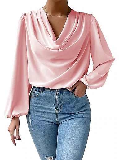 Bishop Sleeve Blouse, Winter Blouses, American Summer, Satin Bluse, Stylish Aesthetic, Stil Elegant, Luxurious Fabric, Estilo Chic, Chiffon Long Sleeve