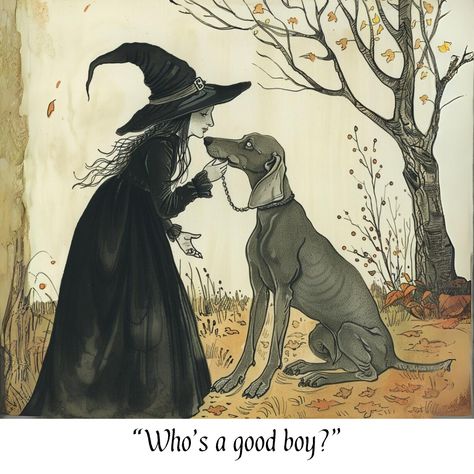 Are you a dog person? A cat person? Both? Neither? Witch And Dog Art, Spooky Dooky, Seasonal Pictures, Witch Season, October Daily, Witch Wallpaper, Dog Clip Art, Autumn Witch, Witch Pictures