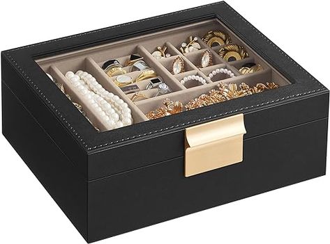 Amazon.com: SONGMICS Jewelry Box with Glass Lid, 2-Layer Jewelry Organizer with Removable Tray, Jewelry Storage, Modern Style, Gift for Loved Ones, Christmas Gifts, Graphite Black and Metallic Gold UJBC238B01 : Clothing, Shoes & Jewelry Large Jewelry Box, Jewelry Organizer Storage, Versatile Jewelry, Jewelry Organizer Box, Travel Jewelry Case, Large Jewelry, Organiser Box, Jewelry Tray, Layered Jewelry