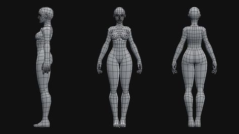 ArtStation - Low-Poly Female Base Mesh, Andrew Chacon Low Poly Female, 3d Topology, Character Anatomy, 3d Karakter, Character Reference Sheet, Low Poly Character, Character Turnaround, Female Base, Body Template