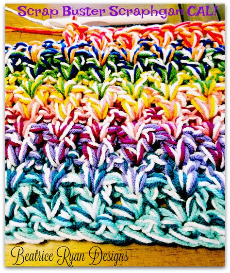 Scrap Busting Scrapghan Crochet Along! - ............Beatrice Ryan Designs............ Scrap Afghan, Crochet Quilts, Scrap Crochet, Chunky Blankets, Small Bunny, Scrap Yarn Crochet, Coaster Pattern, Scrap Busters, Scrap Yarn