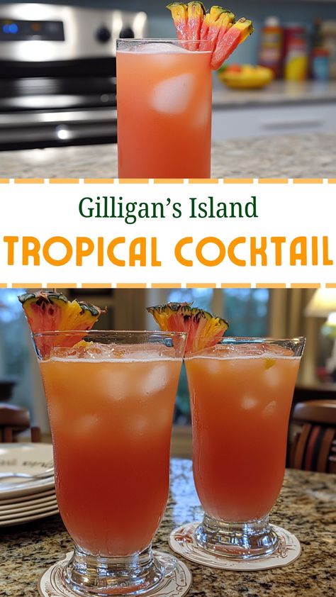 Easy Dessert Recipes: Gilligan’s Island Tropical Cocktail Gillian’s Island Cocktail, Blended Rum Drinks, Best Fruity Cocktails, Tropical Rum Drinks, Light Refreshing Cocktails, Rum Pineapple Drinks, 1 Gallon Alcoholic Drink Recipes, Easy Tropical Cocktails, Light Rum Cocktails