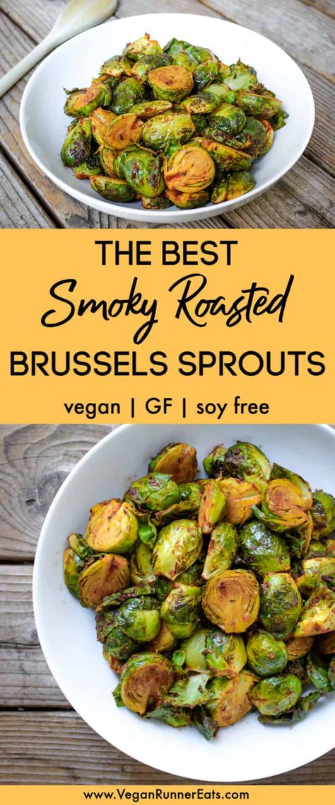 Delicious roasted Brussels sprouts with a rich, smoky, umami flavor. Vegan, gluten free, soy free, dairy free. Great as a Thanksgiving side dish recipe, yet simple enough for weeknight meals. Even Brussels sprouts haters love them! | roasted Brussels sprouts recipe | roasted brussel sprouts | vegan Brussels sprouts recipe | vegan Thanksgiving recipes | vegetarian Thanksgiving | vegan holiday recipes | #brusselssprouts #sidedishes #veganrecipes #Thanksgiving #brusselsprouts #vegan Vegan Thanksgiving Side Dishes, Thanksgiving Recipes Side Dishes Veggies, Roasted Brussels Sprouts Recipe, Healthy Christmas Recipes, Brussel Sprout Recipes Roasted, Soy Free Dairy Free, Thanksgiving Food Sides, Thanksgiving Appetizer Recipes, Vegan Holiday Recipes