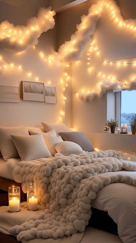 Big Bedroom Inspirations, Aethstetic Rooms Ideas, Cozy Neutral Bedroom Aesthetic, Attic Room Decor, Cloud Room Aesthetic, Dream Rooms Cozy, Teen Aesthetic Room, Cloud Bedroom Aesthetic, Calm Room Aesthetic