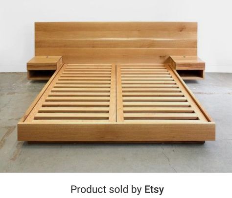 Bed With Side Tables, Platform Bed Diy, Bedframe Diy, Rustic Bed Frame, Simple Bed Designs, Platform Bed Designs, Diy Platform Bed, Wooden Bed Frame, Bed Frame Design