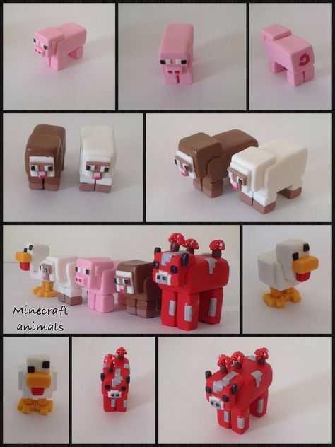 Minecraft Cake Figures, Minecraft Fondant Figures, Minecraft Clay Charms, Minecraft Fondant, Minecraft Figures, Minecraft Cakes, Fondant Figurines, Minecraft Food, Minecraft Birthday Cake