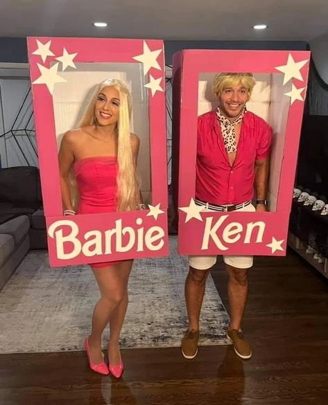 Copy These 12 Fun Looks For Barbie Halloween Costume Cardboard Box Halloween Costumes, Box Halloween Costumes, Barbie Trunk Or Treat, Two Person Halloween Costumes, Barbie And Ken Costume, Boxing Halloween Costume, Best Diy Halloween Costumes, Barbie Halloween Costume, Best Photo Poses For Couples