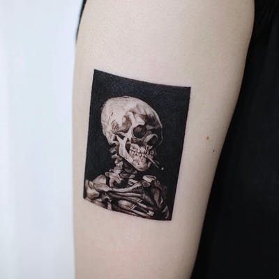 Not mine.  Don’t know the source. Van Gogh Tattoo, Skeleton Tattoos, 4 Tattoo, Skeleton Skull, Dope Tattoos, Free Style, Tattoo Design Drawings, Line Tattoos, Creative Tattoos