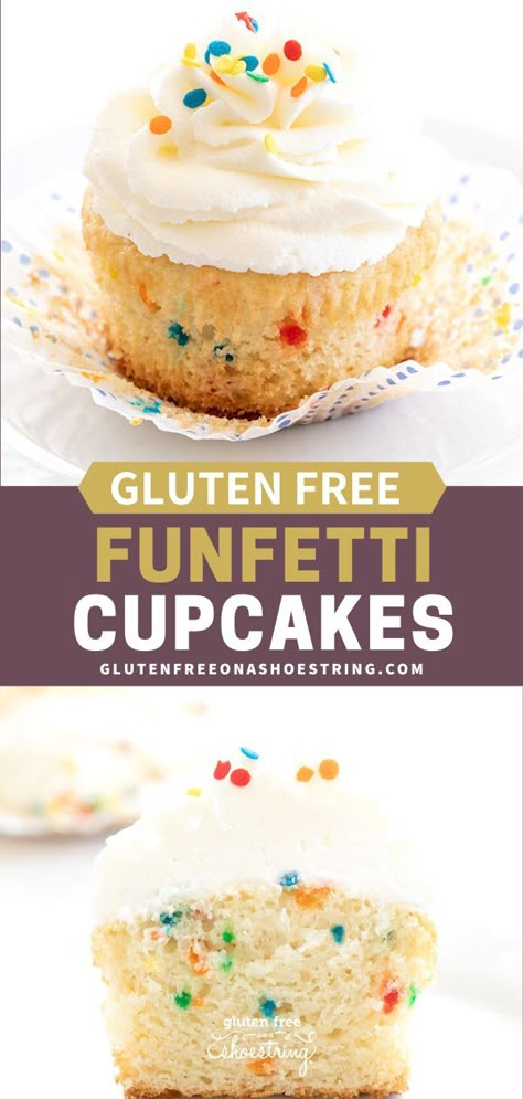 Festive homemade gluten free Funfetti cupcakes with fluffy buttercream frosting are the perfect way to make anything a celebration. They’re made in a small batch that can easily be doubled. #GlutenFree #Dessert #Cupcakes #Funfetti Cupcakes Small Batch, Fluffy Buttercream Frosting, Gluten Free Cupcake Recipe, Fluffy Buttercream, Cupcakes Funfetti, Funfetti Cupcakes, Best Gluten Free Desserts, Easy Gluten Free Desserts, Gluten Free Cupcakes