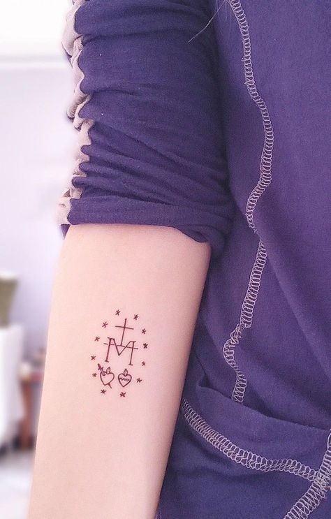 Totus Tuus Tattoo, Mary Tattoos Catholic, Small Virgin Mary Tattoo, Marian Tattoo, Catholic Tattoos For Women, Small Catholic Tattoos, Mother Mary Tattoos, Saint Tattoo, Small Cross Tattoos