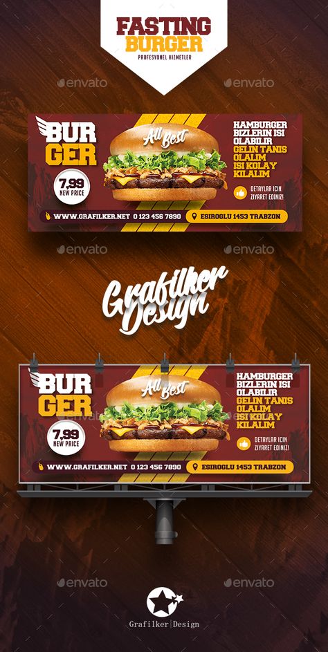 Fast Food Burger Billboard Templates by grafilker Fast Food Burger Billboard Templates Fully layeredINDDFully layeredPSD300 Dpi, CMYKIDML format openIndesign CS4 or laterCompletely Restaurant Billboard Design, Food Billboard, Billboard Template, Fast Food Burger, Restaurant Signage, Menue Design, Food Burger, Ads Banner, Design Cafe