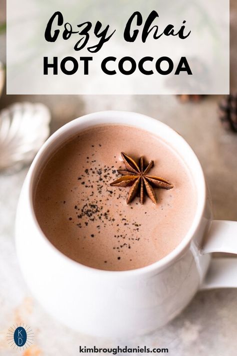 Get this homemade Chai Hot Cocoa recipe and it will warm you up!  Mix the Chai spice blend with your favorite plant-based milk, cocoa powder and the sweetener of your choice to make this sweet and spicy treat! Chai Spice Mix Recipe For Tea, Chai Spiced Hot Chocolate, Chai Drink Recipes, Chai Powder Recipe, Spiced Cocoa, Chai Spice Blend, Spiced Hot Chocolate, Homemade Chai, Chai Spices