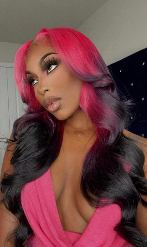 Pink Hair Black Women, Color Bob Wig, Gemini Hair, Pink And Black Hair, Frontal Wig Hairstyles, 13x4 Lace Front Wig, Dyed Hair Inspiration, Wig Ideas, Pretty Hair Color