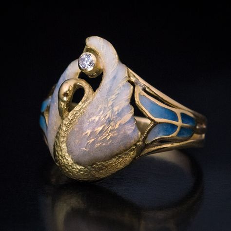 Art Nouveau Jewelry Ring, Swan Jewelry, Bijoux Art Nouveau, Art Nouveau Ring, Geode Jewelry, French Art Nouveau, Nouveau Jewelry, Geode Earrings, Vintage Jewelry Art