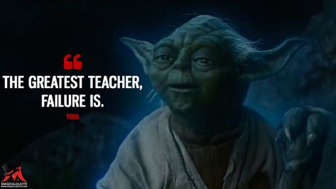 Yoda: The greatest teacher, failure is. #Yoda #teacher #StarWarsTheLastJedi #StarWars #TheLastJedi #moviequotes The Force, Yoda Quotes Wisdom, Star Wars Quotes Yoda, Star Wars Quotes Inspirational, Yoda Quotes, Winning Quotes, Teacher Quotes Funny, Animation Quotes, Master Yoda