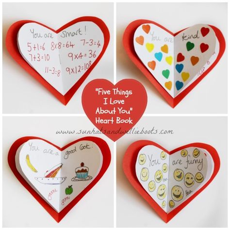 Sun Hats & Wellie Boots: "5 Things I Love About You" Heart Book Love You Forever Book, Wellie Boots, Valentine Art Projects, Shape Books, Valentine's Week, Writing Crafts, Kid Art, Valentines Art, Outdoor Activities For Kids