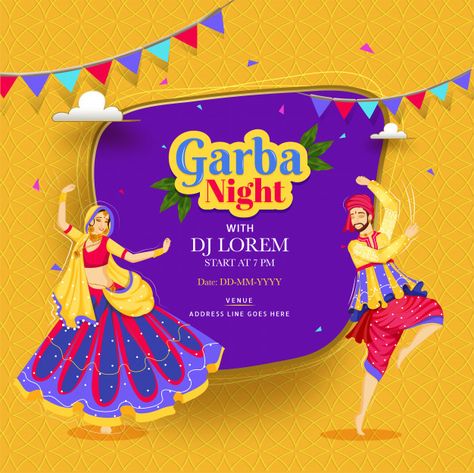 Garba Night, Navratri Festival, Digital Banner, Dance Poster, Indian Festival, Event Banner, Happy Navratri, Creative Poster Design, Couple Dancing