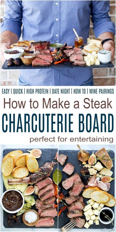 Learn How to Make the Ultimate Steak Charcuterie Board filled with a variety of steaks, complimenting cheeses and other cheese board favorites! Wow your friends with this epic Steak Cheese Board - perfect for entertaining or a date night dinner. #cheeseboard #ideas #charcuterieboard #best #easy #summer #howtomake #ad Steak Charcuterie Board, How To Make Steak, Nye Dinner, Charcuterie Board Meats, Date Night Dinner, Smoked Cheese, Grilled Mushrooms, Charcuterie Inspiration, Charcuterie And Cheese Board