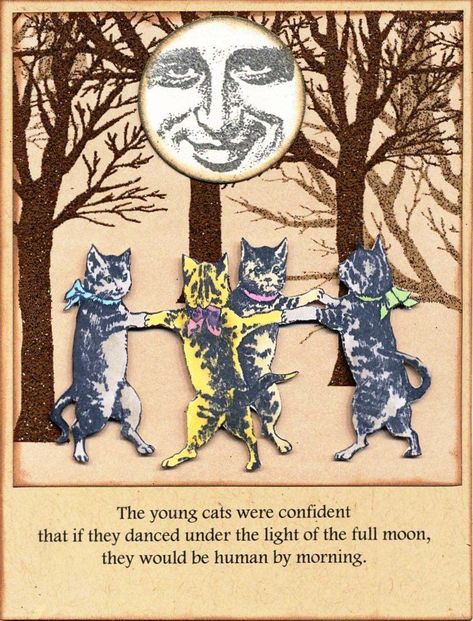 Dancing In A Circle, Moonlight Tattoo, Cats Dancing, Joe Morgan, Moon Card, Dancing Animals, Circle Tattoos, Circle Drawing, Halloween Moon