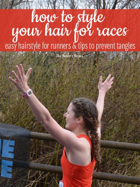 Tired of spending 10 minutes or more detangling your hair after a run? Try this tangle-proof hairstyle for runners for your next race or long run! Updos For Workouts Gym Hair, Hairstyles For Runners With Long Hair, Braids For Runners, Spartan Race Hairstyles, Easy Running Hairstyles Runners, Braids For Running, Hairstyle For Runners, Running Race Hairstyles, Hair For Runners