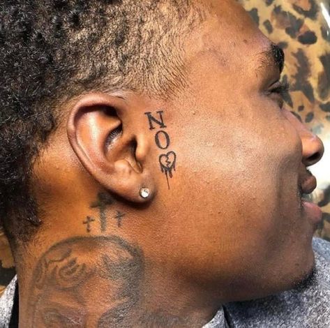 No Love Tattoo, Mens Face Tattoos, Money Bag Tattoo, Small Face Tattoos, Black Men Tattoos, Best Neck Tattoos, Small Neck Tattoos, Face Tats, Side Neck Tattoo