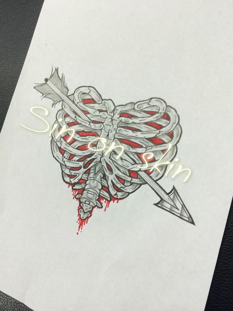 Rib Cage With Heart Tattoo, Heart Rib Cage Drawing, Rib Cage Sketch, Heart Breaker, Heart Breaker Tattoo, Rib Cage Heart, Rib Cage Drawing, Rope Tattoo, Blood Tattoo