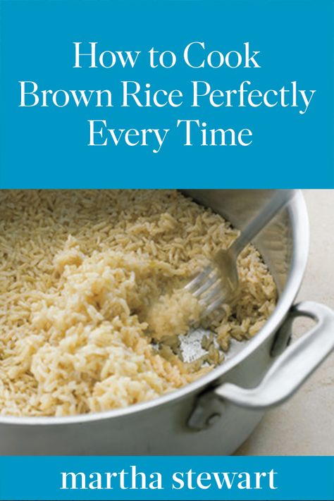 How to Cook Brown Rice Perfectly Every Time | Unlike white rice, brown rice retains the nutritious bran and germ covering of the rice grain. This gives it a chewy texture, a nutty aroma, and plenty of essential nutrients. Follow our tried-and-true formula for perfectly fluffy brown rice every time.  #rice #food #recipe #marthastewart Fluffy Brown Rice, Cook Brown Rice, Perfect Brown Rice, Long Grain Brown Rice, Rice On The Stove, Whole Grain Rice, Dry Rice, Brown Rice Recipes, Simply Recipes