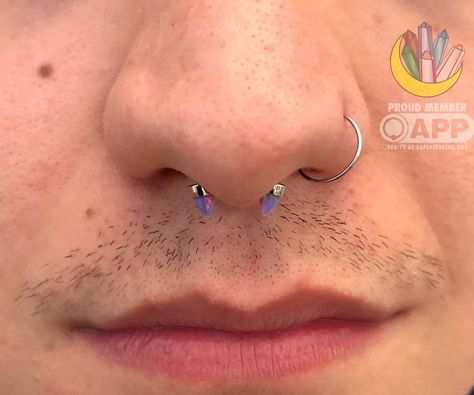 Brenda Meowtinez 🌙 ⚰ on Instagram: “Septum piercing done last night featuring lavender opal bullet ends from @anatometalinc 🦄” Lavender Opal, Septum Piercing, Last Night, Hoop Ring, Nostril Hoop Ring, Piercings, Lavender, Opal, Nose Ring