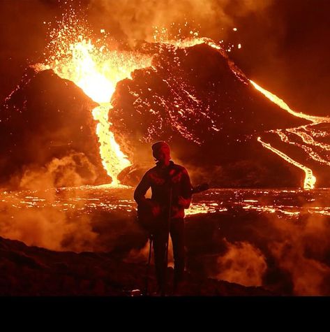 During the 2021 Fagradalsfjall volcano eruption in Iceland... Volcano Eruption, Volcano, Iceland, Music Videos, Darth Vader, Concert, Fictional Characters