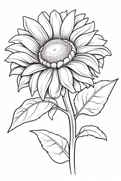 Sunflower Coloring, Sunflower Sketches, Sunflower Coloring Pages, Sunflower Printable, Sunflower Drawing, Deer Illustration, Sunflower Colors, Painted Vase, Easy Coloring