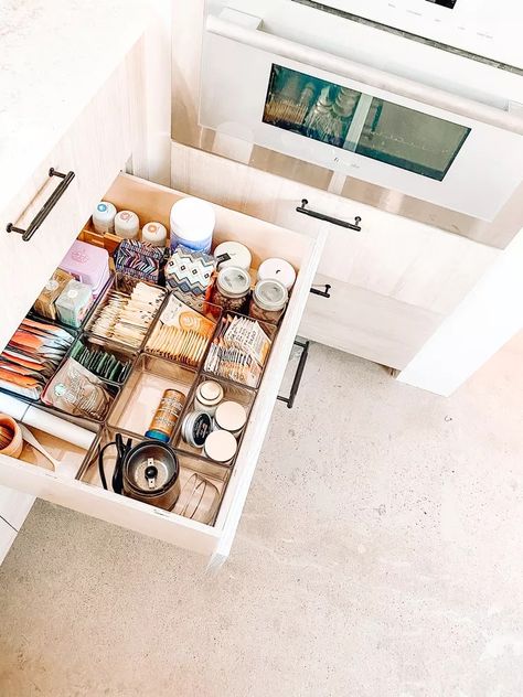 Tea Coffee Storage Ideas, Coffee Drawer Organizer, Drawer Coffee Storage, Coffee And Tea Drawer, Tea Drawer Organizer, Coffee Tea Drawer, Tea Drawer Organization, Tea Organization Storage, Tea Drawer