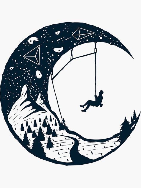 "Climber's Sky | Climbing" Sticker by Designwith8 | Redbubble Rock Climbing, Climbing, Trees, Moon, Design, Art