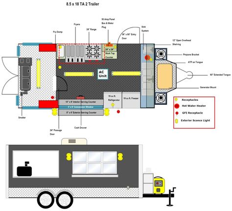 FLOOR LAYOUTS | Advanced Concession Trailers Food Trailer Layout Design, Food Trailer Ideas Design, Food Trailer Ideas, Trailer Layout, Food Truck Park, Foodtrucks Ideas, Smoker Trailer, Starting A Food Truck, Bbq Food Truck