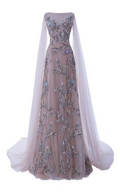 The Dawn Chorus Tulle Gown by HAMDA AL FAHIM for Preorder on Moda Operandi Formal Gowns With Sleeves, Hamda Al Fahim, Long Sheer Dress, Sheer Embroidered Dress, Tulle Dress Long, Sheer Sleeve Dress, Cl Fashion, Popular Prom Dresses, Embroidered Tulle Dress