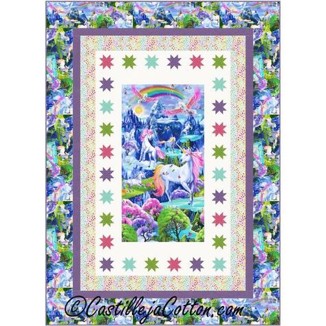 Quilt PATTERN - Starry Unicorns -  by Castilleja Cotton - 62" x 86" Lavender Quilts, Girly Quilts, Fairy Quilt, Quilting Panels, Unicorn Quilt, Butterfly Quilt Pattern, Star Border, Quilt Panels, Quilts Patchwork