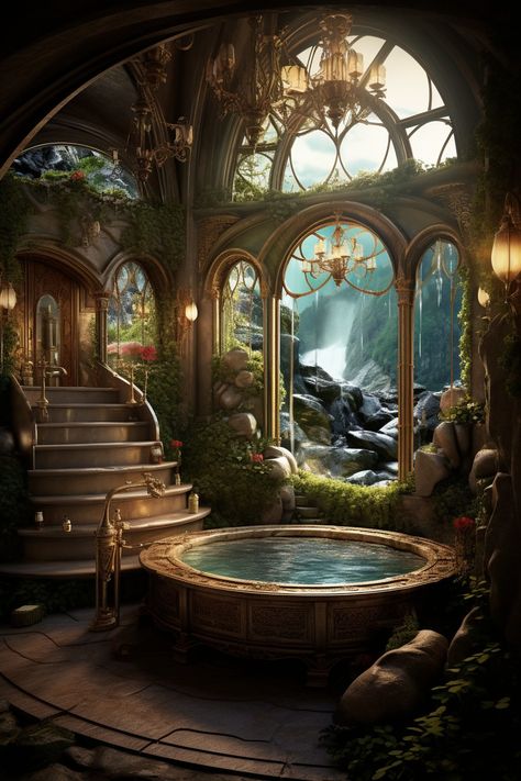 Fantasy Castle Interior Concept Art, Elven Aesthetic Home, Elven Castle Interior, Fantasy Art Interior, Elvish Bedroom, Fantasy Home Interior, Elvish House, Rivendell Aesthetic, Fantasy Castle Interior