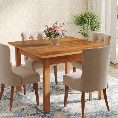 24-Person Square Wooden Dining Table - Farmhouse Kitchen Table for Small Spaces - Rustic Brown Oak Top with Sturdy Wooden Legs for Dining Room Living Room https://share.temu.com/8fSF85RyvRA via @shoptemu Square Oak Dining Table, Dining Room Table Square, Wood Dining Table Farmhouse, Square Dinner Table, Wooden Dinner Table, Small Dinner Table, Dining Table Farmhouse, Table For Dining Room, Farmhouse Kitchen Table