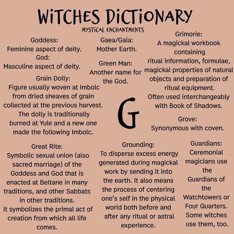 Witchcraft Terminology, Witch Dictionary, Tips Of The Old Witches, Types Of Witchcraft Practices, Sea Witch Book Of Shadows, Witches Alphabet, Imbolc Ritual, Witchcraft History, Wiccan Crafts