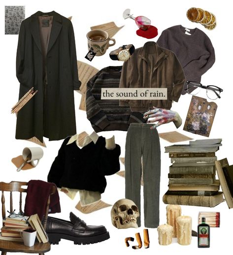 Secret History Outfits, The Secret History Outfit, Rain Fall Aesthetic, Academia Lookbook, Dark Academia Lookbook, Villain Core, History Outfit, Autumn Closet, The Secret History Aesthetic